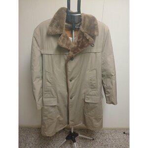 Woolrich 30076 Fur Lined LS Button Tan Long Winter Jacket Coat Men's 44 L